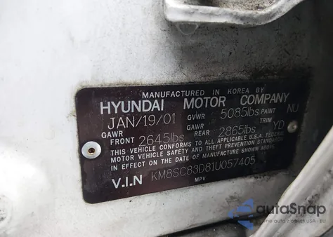 2001 Hyundai Santa Fe 2.7L V6 Gls/2.7L V6 Lx из США, поврежденный, VIN KM8SC83D81U057405